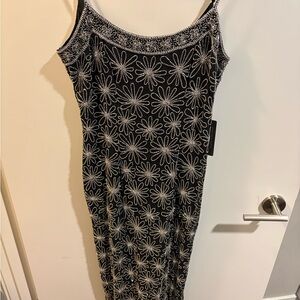 Vintage Adrianna Papell Boutique Black and Silver Silk Beaded Dress